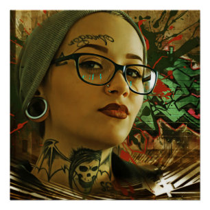 Poster Fille avec des chats