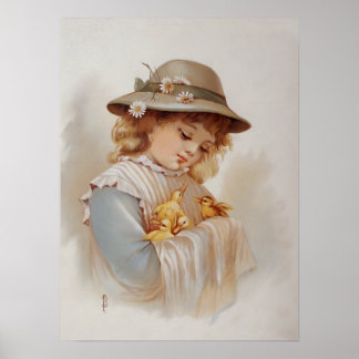 Poster Fille avec des petits canards