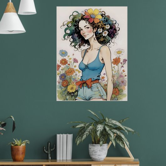Poster Fille avec Fleur arc-en-ciel dans ses cheveux (Salon 1)