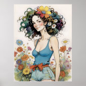 Poster Fille avec Fleur arc-en-ciel dans ses cheveux (Devant)