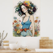 Poster Fille avec Fleur arc-en-ciel dans ses cheveux (Cuisine)