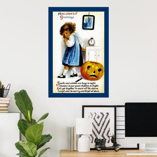 Poster Fille avec Jack o' Lantern (Bureau à domicile)