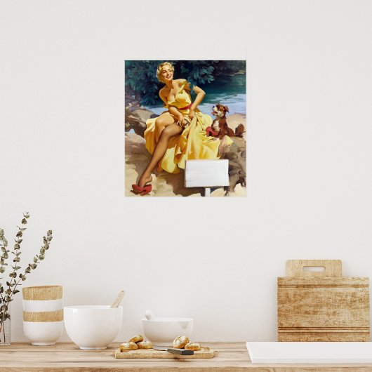 Poster Fille avec le chiot vers le haut (Cuisine)