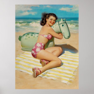 Poster Fille avec le jouet de plage