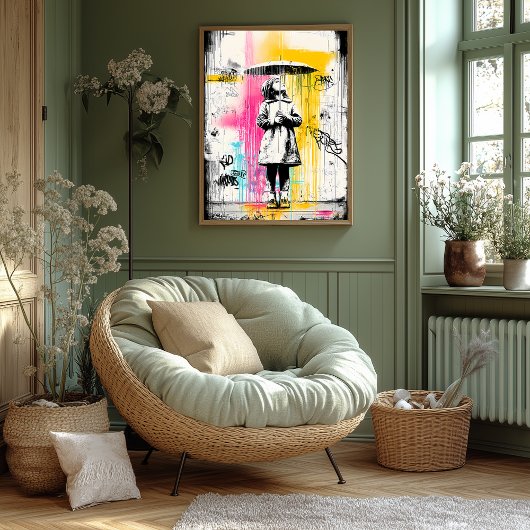 Poster Fille avec parapluie - Graffiti urbain Art de rue