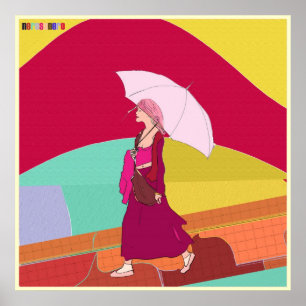 Poster Fille avec parapluie rose