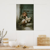 Poster Fille avec poulet imprimable, coq rustique (Cuisine)