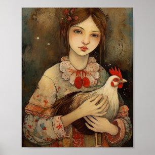 Poster Fille avec son animal de compagnie poulet Ai Art