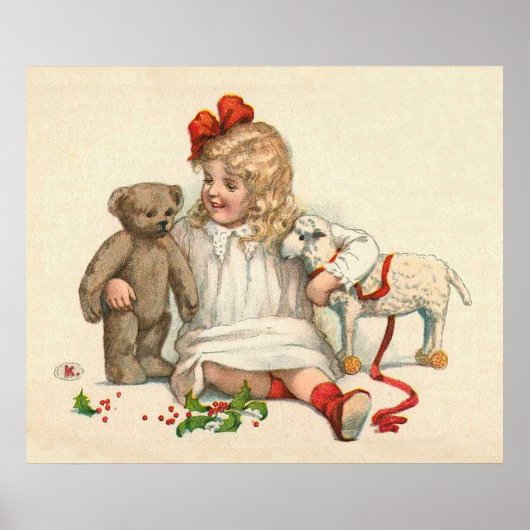 Poster Fille avec teddy et agneau (Devant)