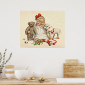 Poster Fille avec teddy et agneau (Cuisine)