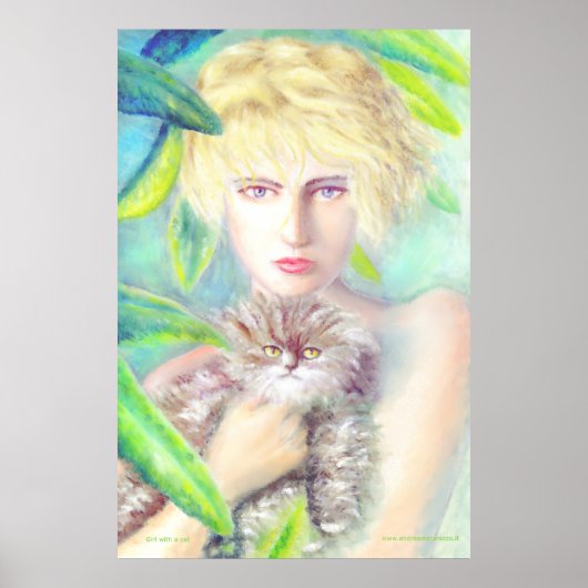 Poster Fille avec un chat (Devant)