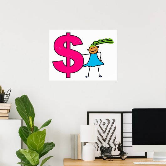 Poster Fille Avec Un Panneau Dollar