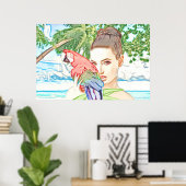 Poster Fille avec un perroquet (Bureau à domicile)