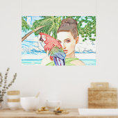Poster Fille avec un perroquet (Cuisine)