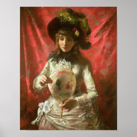 Poster Fille avec un ventilateur (Devant)