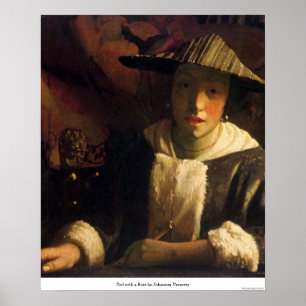 Poster Fille avec une flûte par Johannes Vermeer