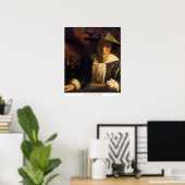 Poster Fille avec une flûte par Johannes Vermeer (Bureau à domicile)