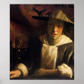 Poster Fille avec une flûte par Johannes Vermeer (Devant)