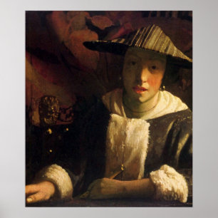 Poster Fille avec une flûte par Johannes Vermeer