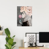 Poster Fille avec une gomme à bulles, Archivage d'oeuvres (Bureau à domicile)