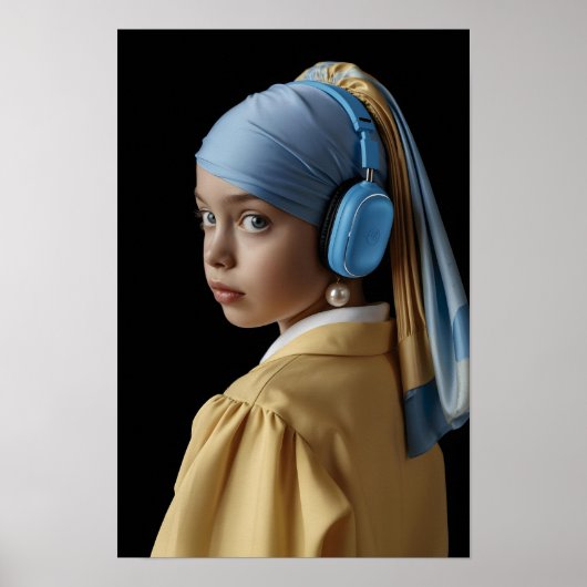 Poster Fille avec une oreille perle et casque bleu Auti (Devant)