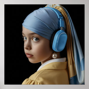 Poster Fille avec une oreille perle et casque bleu Auti