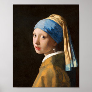 Poster Fille avec une perle d'oreille Portrait Peinture