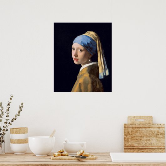 Poster Fille Avec Une Perle Écoutant Par Johannes Vermeer (Cuisine)