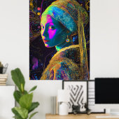 Poster Fille avec une perle oreille Synthwave Cyberpunk A (Bureau à domicile)