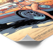 Poster Fille avec voiture de sport (Coin)