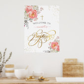 Poster Fille Baptême Bienvenue Floral (Cuisine)