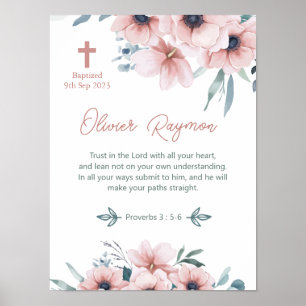 Poster Fille Baptême Jolie Fleurs Roses
