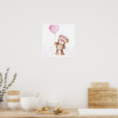 Poster - Fille Bébé Ours Avec Ballons (Cuisine)