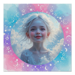 Poster Fille bébé personnalisée - Pastel Aquarelle Étoile