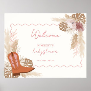 Poster Fille Boho Cowgirl Boots Pampas Baby shower Bienve