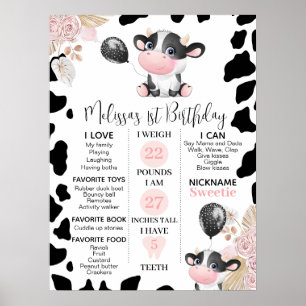 Poster Fille Boho Vache florale 1er anniversaire Jalon