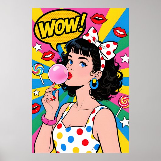 Poster Fille Bubble Gum Pop Art (Devant)