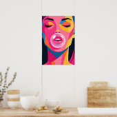 Poster Fille Bubble Gum Pop Art (Cuisine)