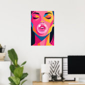 Poster Fille Bubble Gum Pop Art (Bureau à domicile)