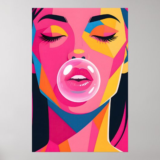 Poster Fille Bubble Gum Pop Art (Devant)