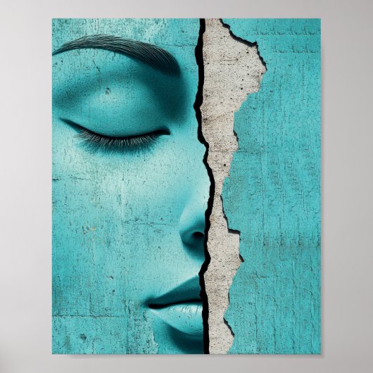 Poster Fille cachée derrière un mur de menthe fissuré (Devant)