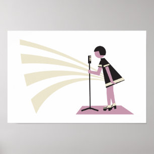 Poster fille chantant sur scène, années 60