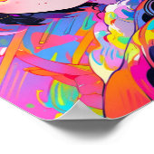 Poster Fille Chat Abstrait Néon Art Pop (Coin)