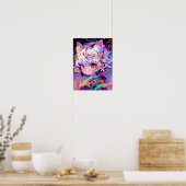 Poster Fille Chat Abstrait Néon Art Pop (Cuisine)