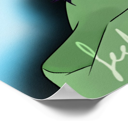 Poster Fille Chat Flambée Violette Avec Casque (Coin)