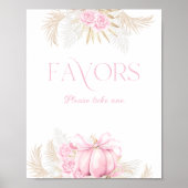 Poster Fille Citrouille rose Fille Floral Bow Baby shower (Devant)