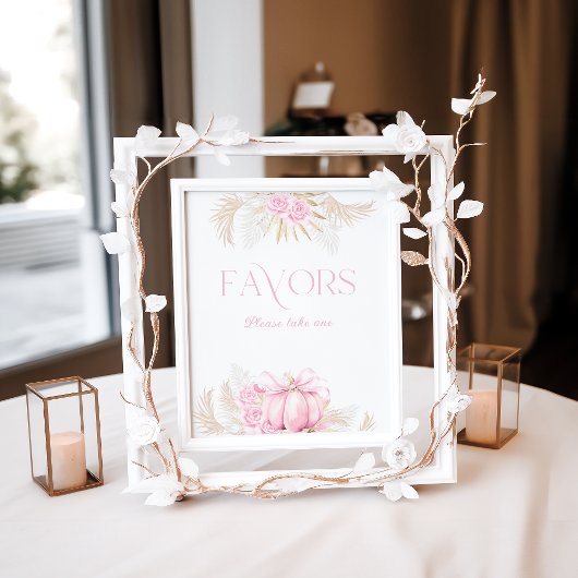 Poster Fille Citrouille rose Fille Floral Bow Baby shower