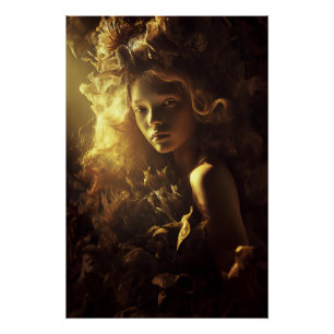 Poster Fille Cocon de Feuille d'Automne Lueur Dorée
