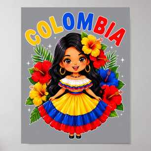 Poster Fille colombienne Robe traditionnelle Colombie his