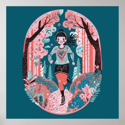 Poster Fille courant dans le parc (Devant)